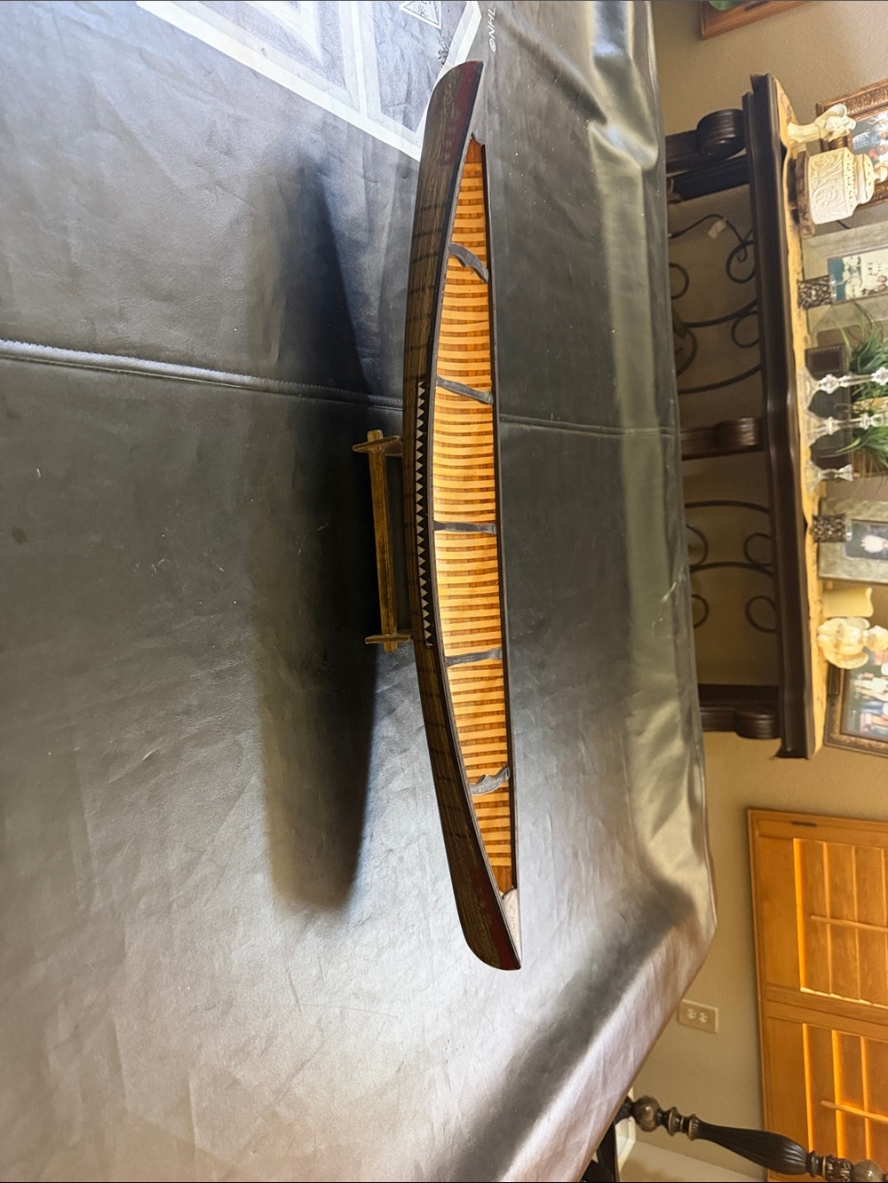 Handcrafted Wooden Canoe Centerpiece - Brown and Tan